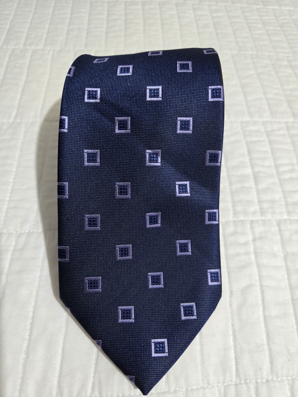 Classic Navy Blue Geometric Silk Tie - Men Accessories